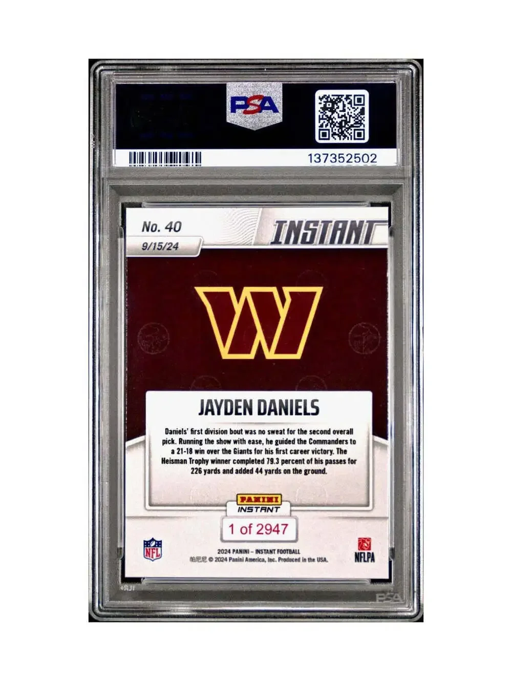 Jayden Daniels Rookie 2024 Panini Instant NFL #40 PSA 8 NM-MT